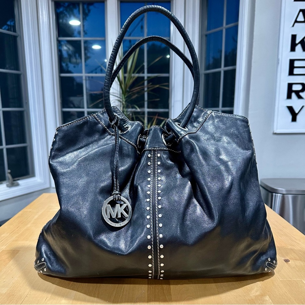 Michael Kors Studded Black Leather Shoulder Bag